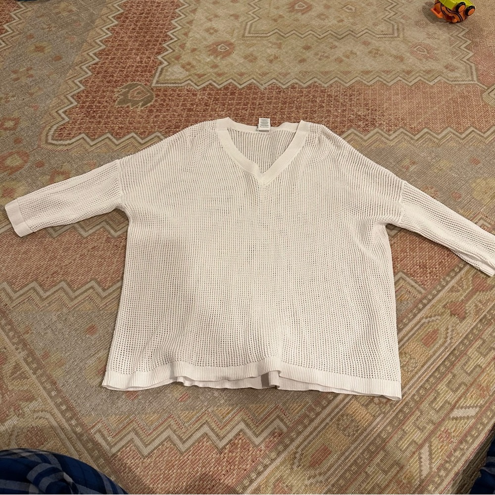 Cabi 5454 Breeze Cotton Open Knit Sweater In White